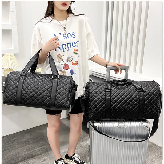 Duffle Tote Gym Fitness Bags for Woman PU Leather Handbag Travel Luggage Shoulder Sports Shoes Pocket Weekend Crossbody Bags