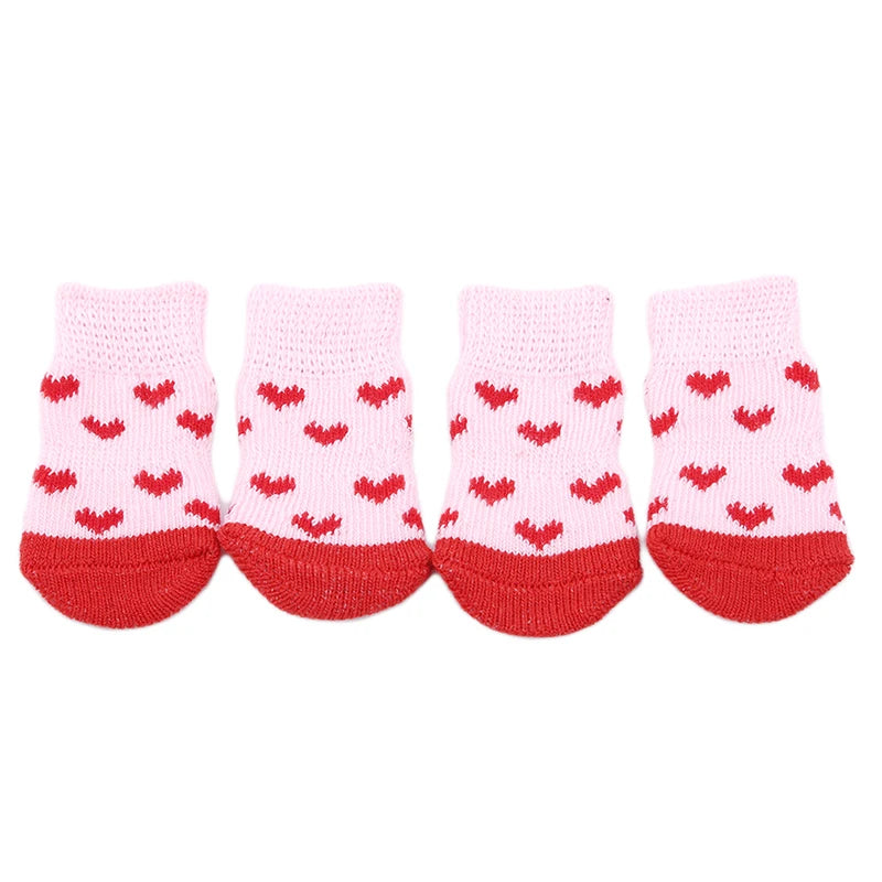 4Pcs Warm Puppy Dog Shoes Soft Pet Knits Socks Cute Cartoon Anti Slip Skid Socks Breathable Pet Products S/M/L Puppy Dog Socks