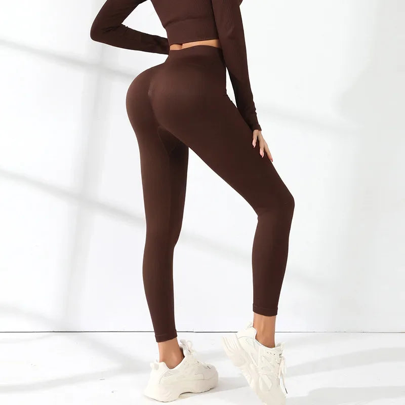 Seamless Sport Set Women Workout Clothes Gym Yoga Set Tracksuit Zipper Long Sleeve Crop Top Leggings Active Wear Running Suit