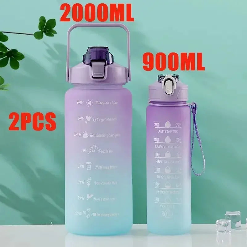 3Pcs Gradient Plastic Cup Set Large Capacity Sports Water Bottle Outdoor Travel Gym Fitness Jugs Student Portable Cup WIth Straw