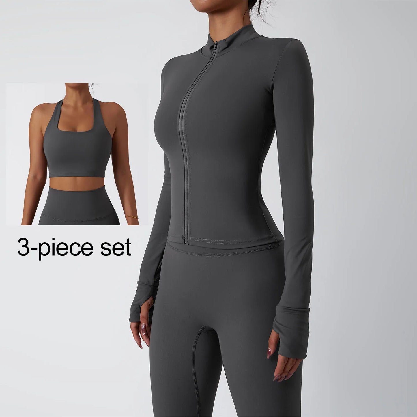 Yoga Set Women Gym Quick-drying Long-sleeved Coat Training Workout Sportswear Clothing Fitness Leggings Sports Bra Running Suits