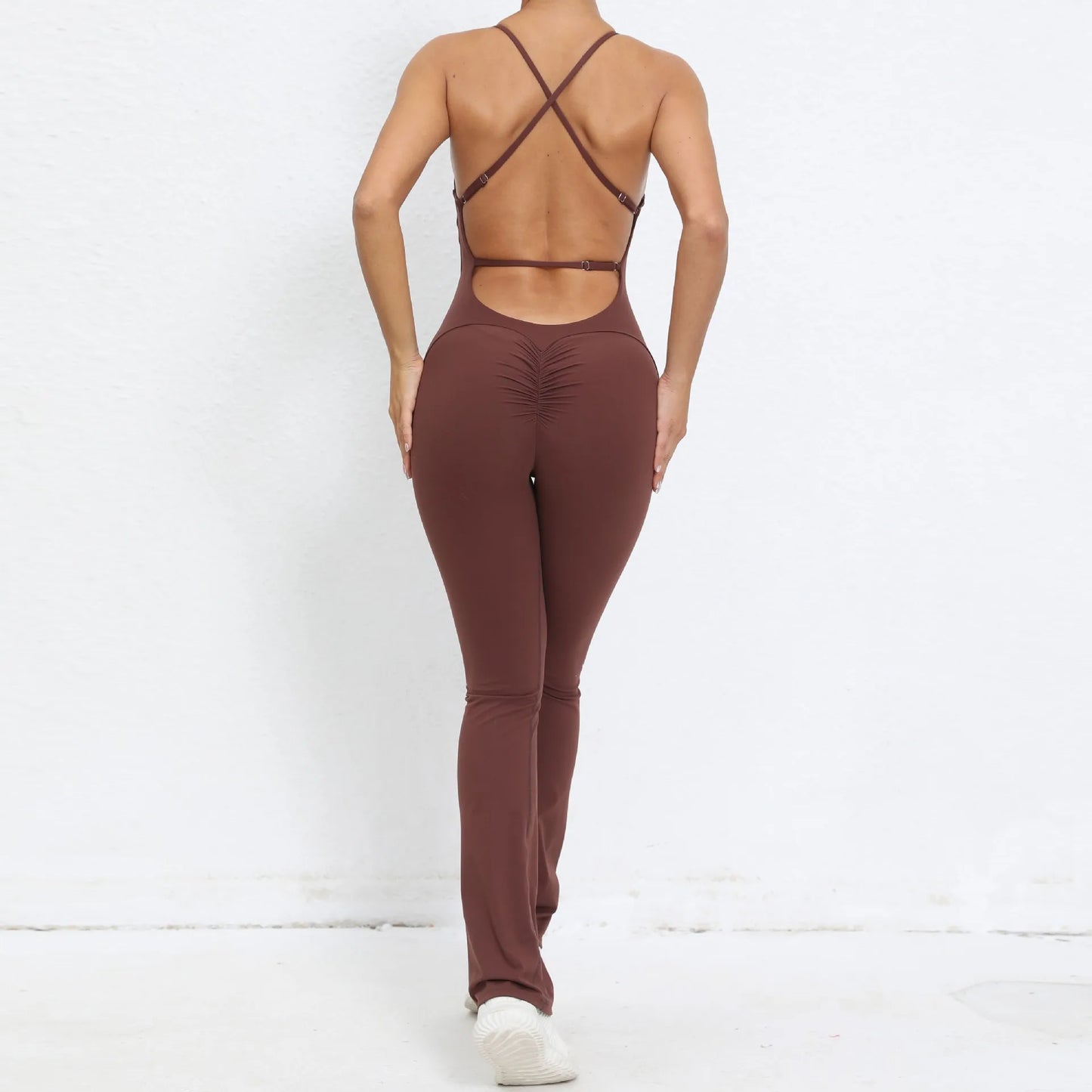 2024 Sportwear Fitness Yoga Set Workout Flared Legging One Piece Jumpsuit Pants Exercise Active Wear Bodysuit