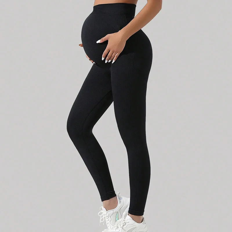 Seamless Yoga Set Pregnant Woman Abdomen Bare Bra Maternity Two Piece Workout Set Fitness Tracksuit Gym Sports Push Up Leggings