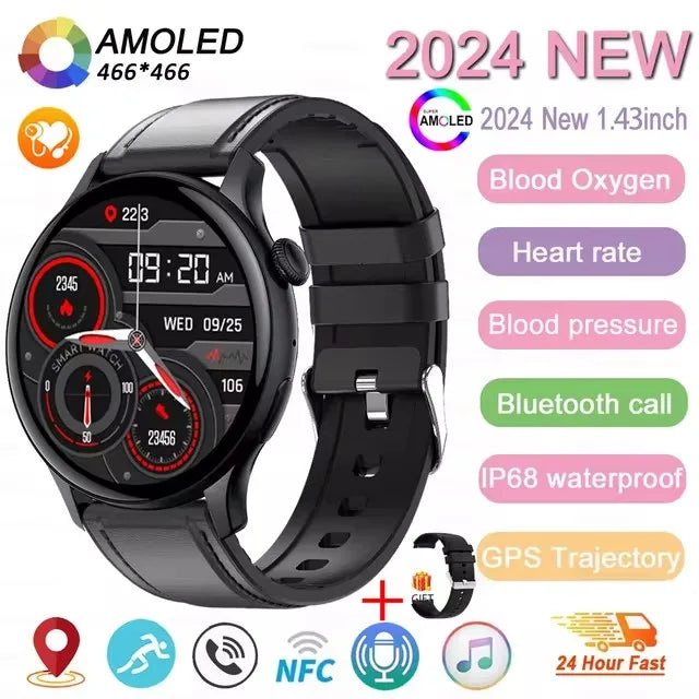 2024 New NFC GPS Smart Watch Women 1.43 Inch AMOLED 466*466 HD Screen Always Display Sport Watch Women Bluetooth Call Smartwatch