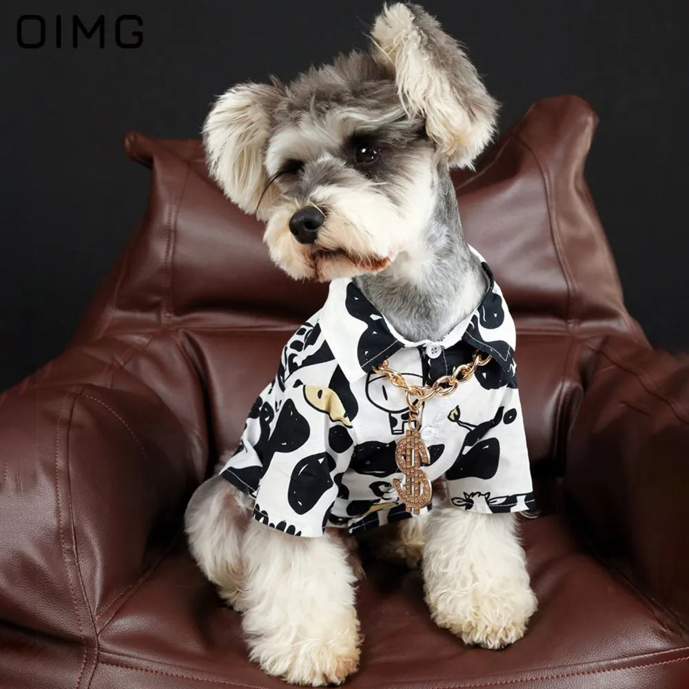 OIMG Summer Thin Pet Costume Holiday Cow Print Cat Dog T-Shirt Schnauzer Shiba Inu Bichon Clothes Cute Small Meduim Dogs Tops