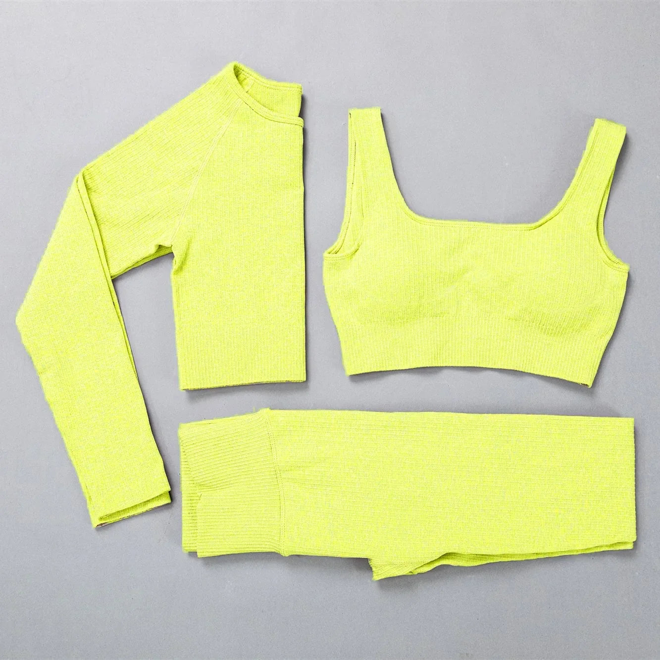 Women's Sportswear Yoga Set Workout Clothes Athletic Wear Gym Legging Seamless Bra Crop Top Long Sleeve Yoga Suit