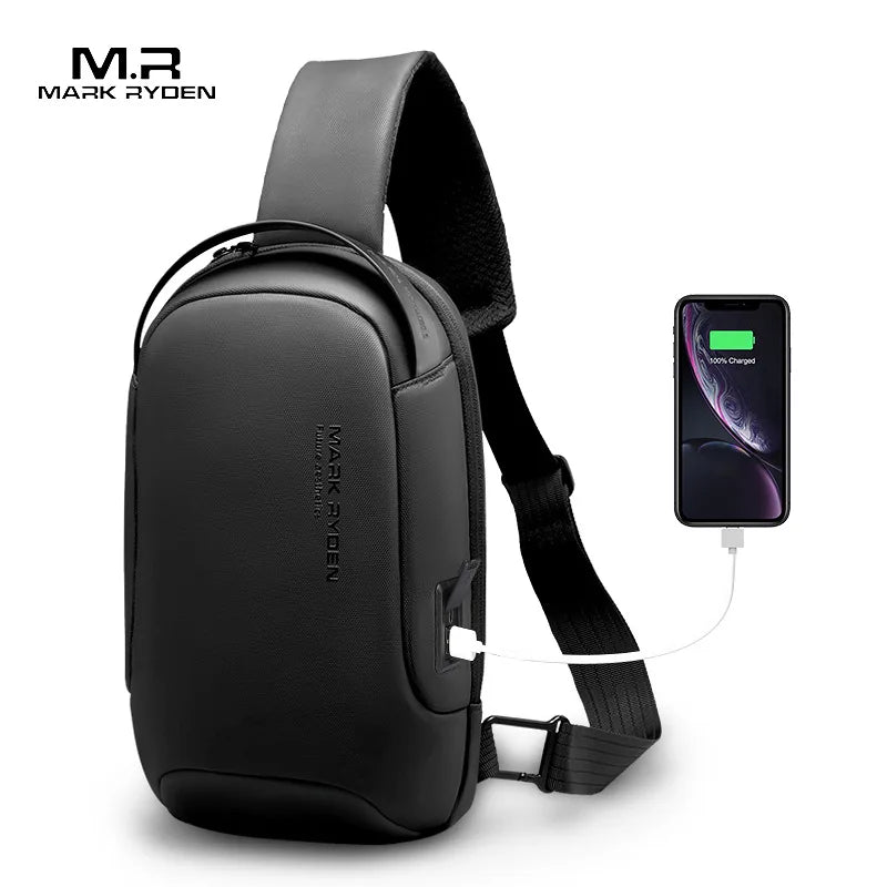 Mark Ryden Anti-theft Male Crossbody Bag USB Charging Shoulder Bag Water-resistant Messenger Sling Bag Short Trip Men Chest Bag