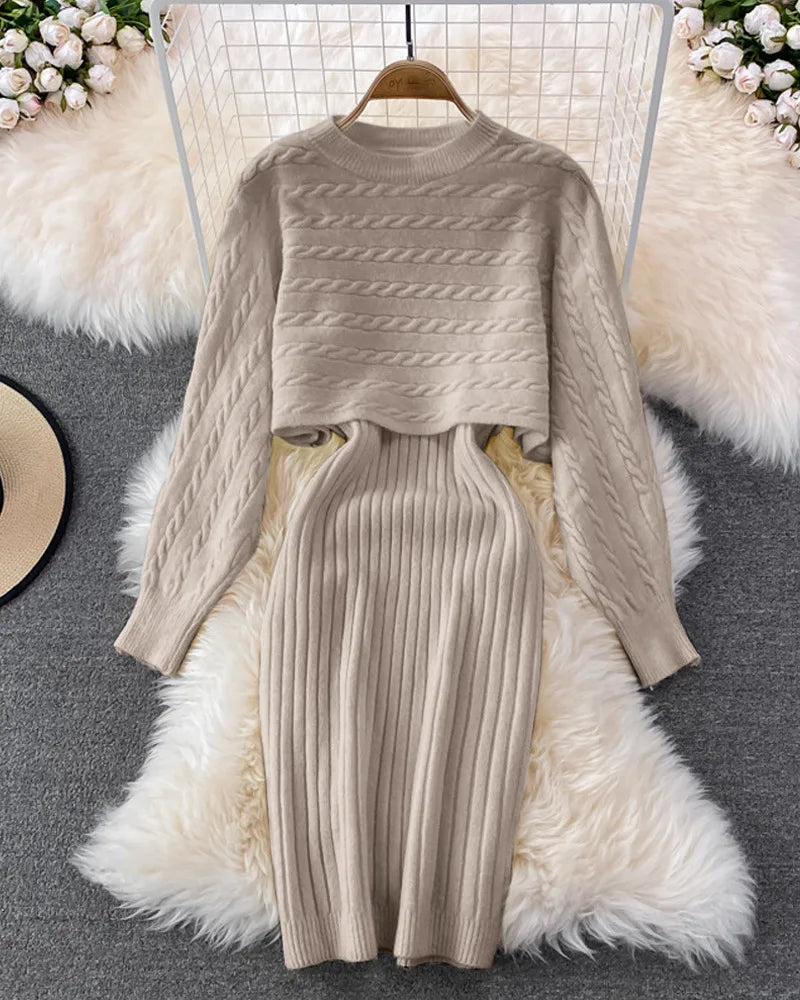 Women Sweater Dress Knit Long Sleeve & Casual Sleeveless Two Piece Sets Dress Sets Matching Sets Party Pullovers Autumn Winter