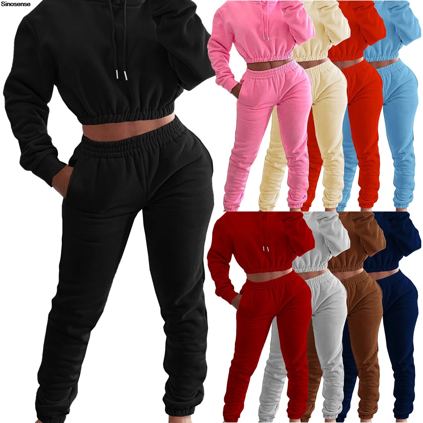 Women 2 Piece Outfits Fleece Sweatsuit Fall Tracksuit Pullover Crop Hoodie Jogger Pants Lounge Set Casual Sports Workout Outfits