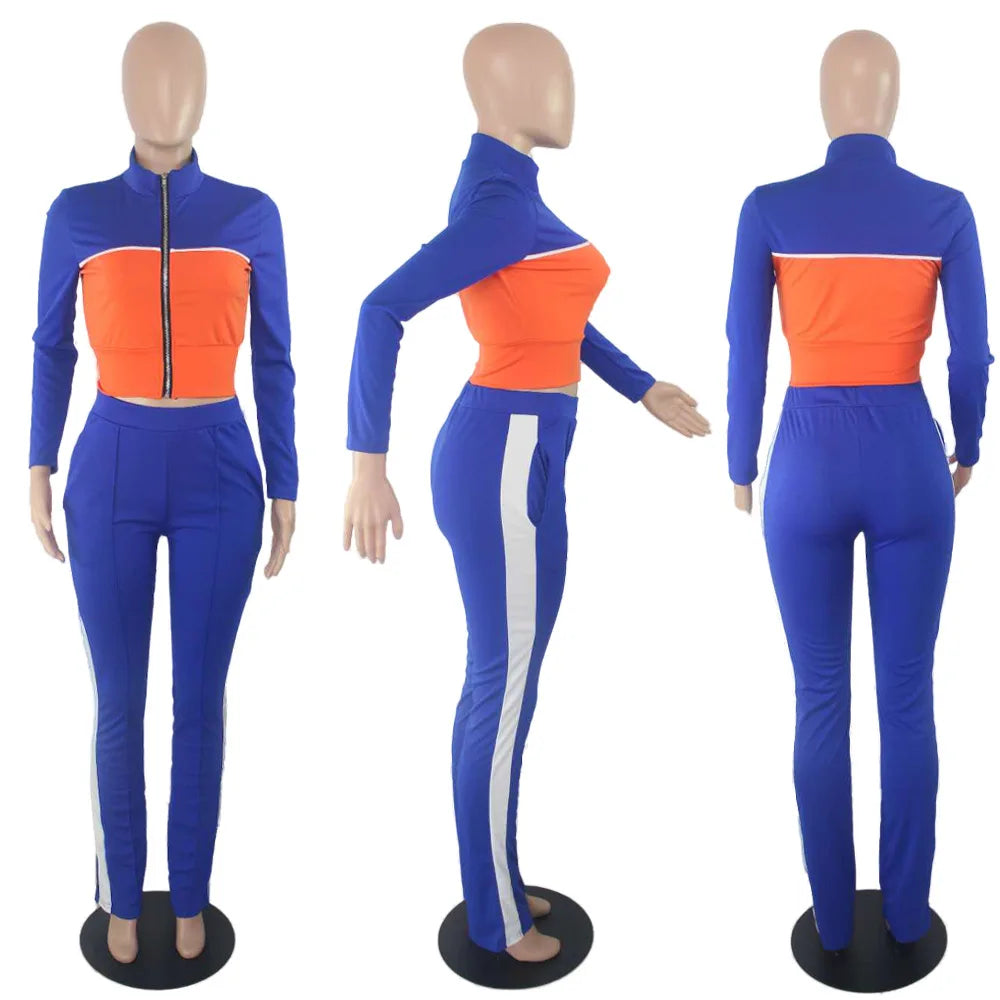 Prowow Fashion Women's Tracksuits Two Piece Sporty Suits Zipper Crop Coat Elastic Waist Fall Workout Clothing Set Fitness Outfit