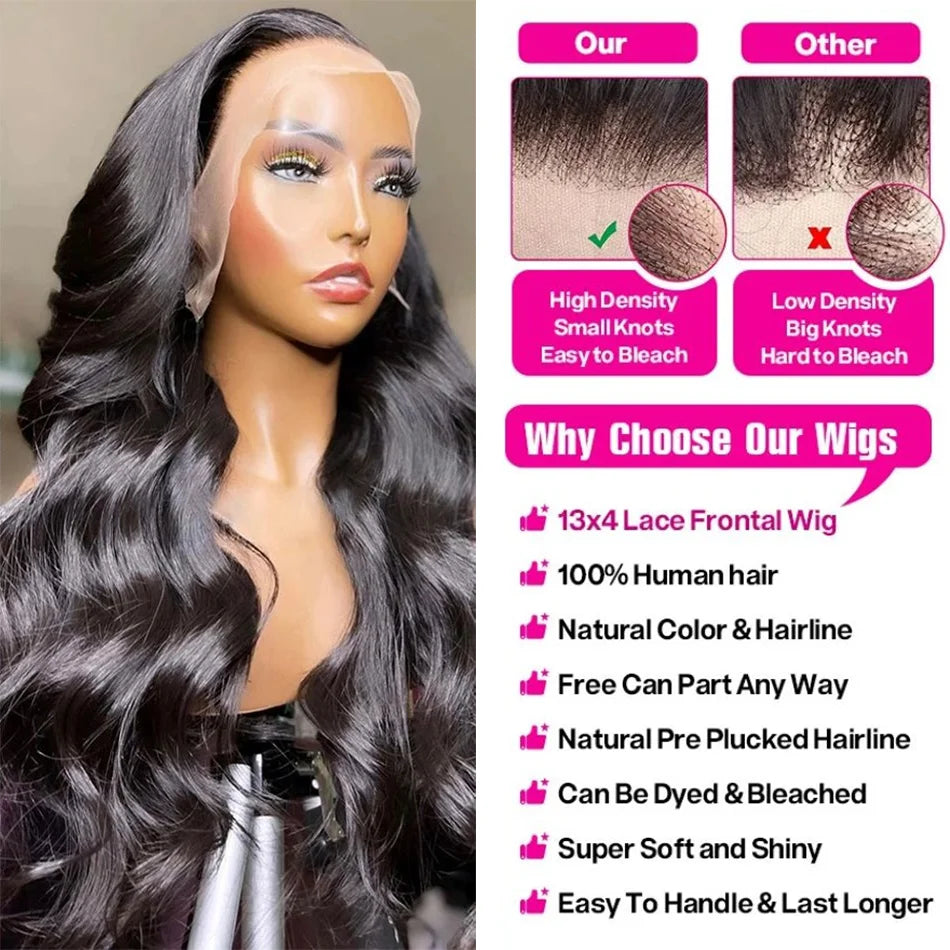 Transparent Body Wave 13x6 Hd Lace Front Human Hair Wig Brazilian Remy 200 density 13x4 Frontal Wigs 30 Inch For Women