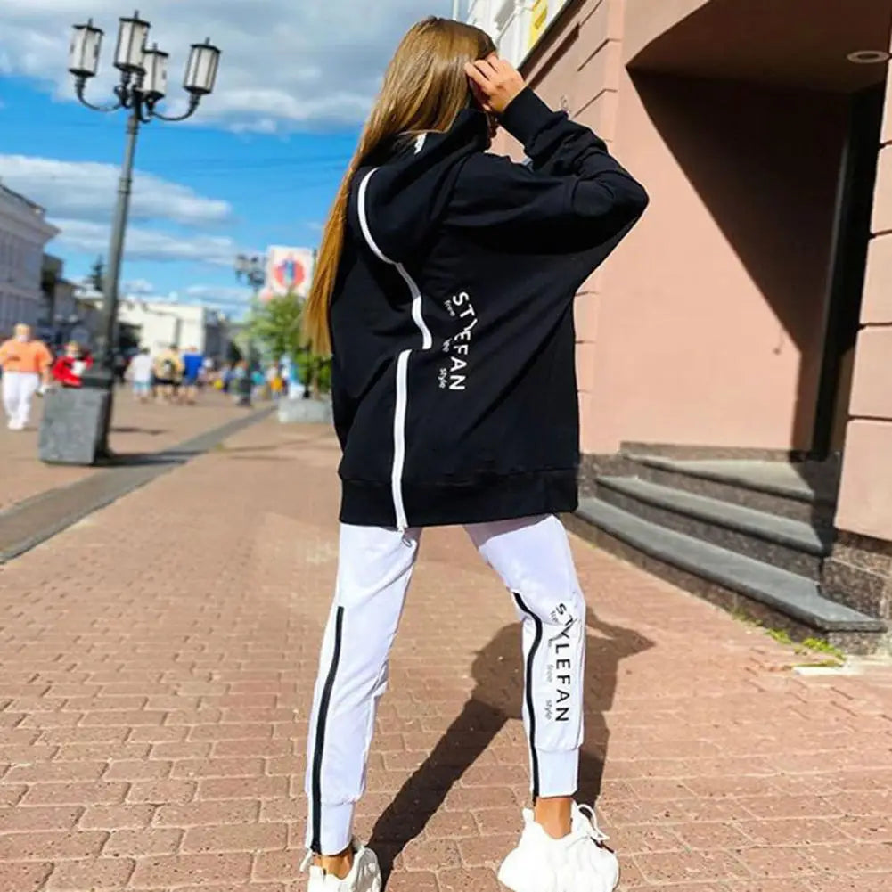 Windproof Women Tracksuit Breathable Cold Resistant Fashion Winter Letter Print Loose Fit Hoodie Jacket Sweatpants Set