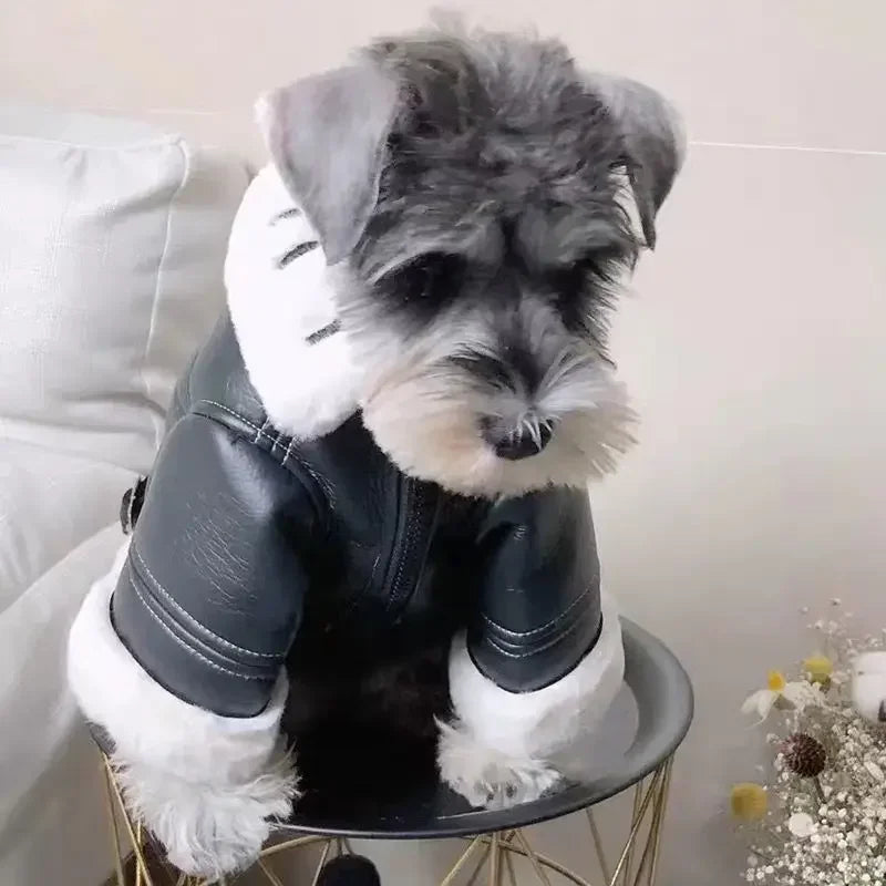 Thickened Fur Integrated Motorcycle Jacket, Pet Clothes, Winter Clothing, Small Dog, Teddy, Pomeranian, Schnauzer