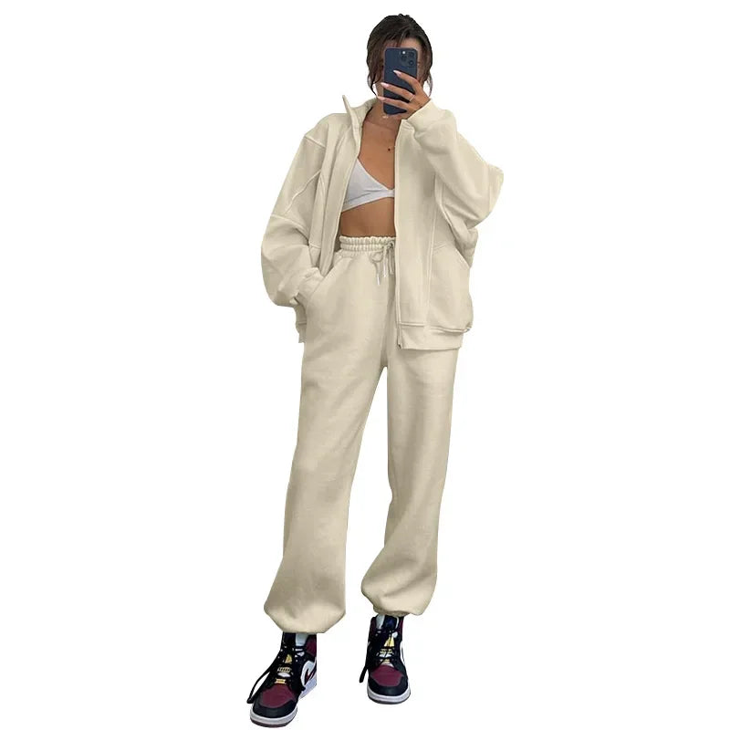 2024 Women’s Two Piece Outfits Set Long Sleeve Stand Collar Zip Up Sweatshirt and Pants Set Active Wear Warm Thick Sports Suit