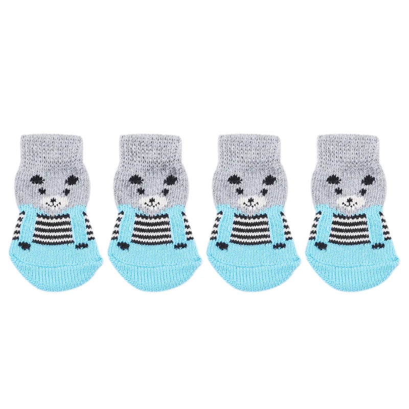 4Pcs Warm Puppy Dog Shoes Soft Pet Knits Socks Cute Cartoon Anti Slip Skid Socks Breathable Pet Products S/M/L Puppy Dog Socks