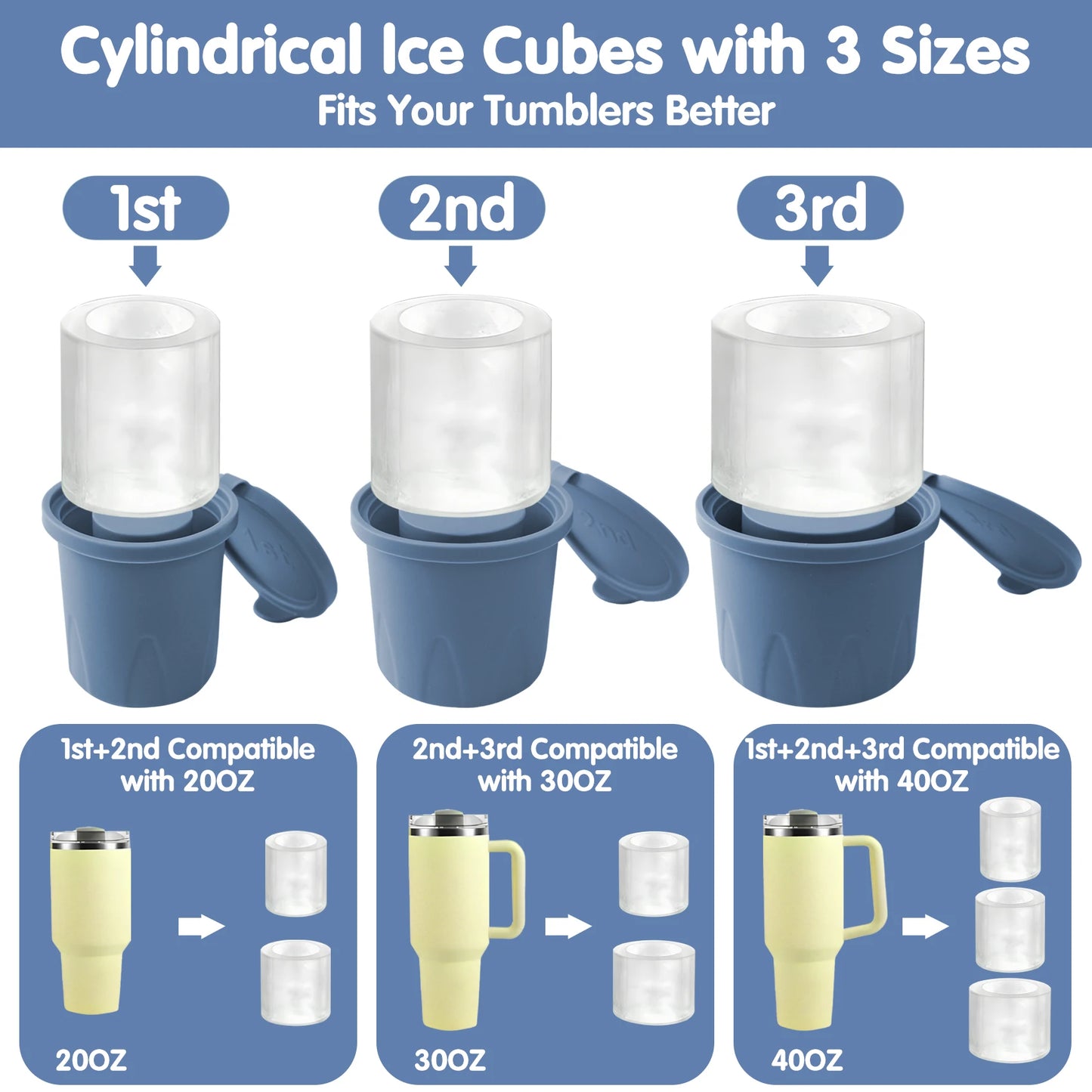 Ice Cube Tray for Stanley Cup, Ice Molds for Stanley Cup Accessories, 3 Sizes Silicone Ice Cube Mold for Ice Drink