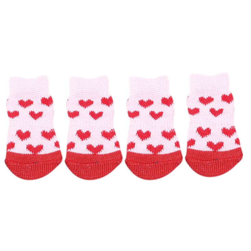 4Pcs Warm Puppy Dog Shoes Soft Pet Knits Socks Cute Cartoon Anti Slip Skid Socks Breathable Pet Products S/M/L Puppy Dog Socks