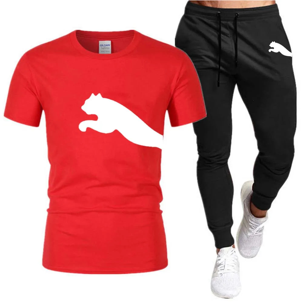 Men's Mesh T-shirt Sweatpants Suit Summer Fashion Casual Short-sleeved T-shirt Sportswear Outdoor Street Two-piece Set S-3XL