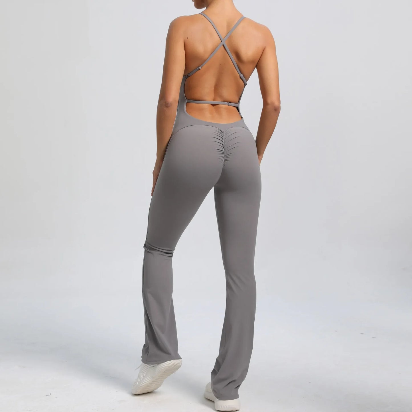 2024 Nylon Pad Bunny Sportwear Fitness Yoga Set Workout Flared Legging One Piece Jumpsuit Pants Exercise Active Wear Bodysuit