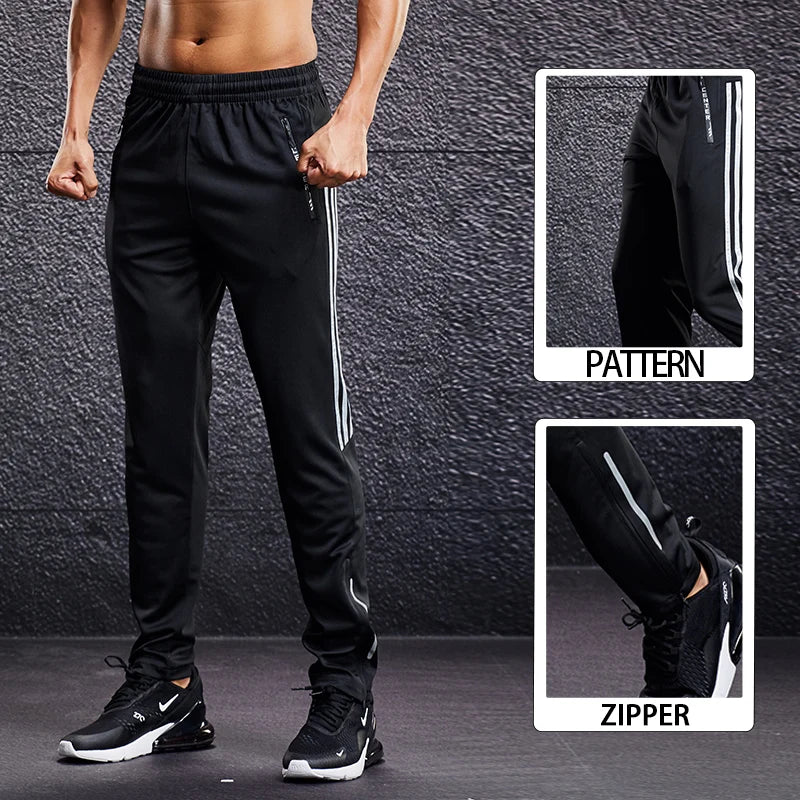 Men Fitness Running Sport Pants with Zipper Pockets Training Joggings Sweatpants Basketball Soccer Trousers Plus Size for Male