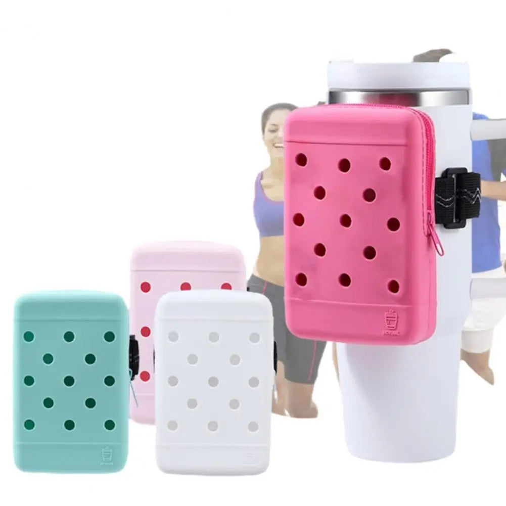 Workout Cup Holder Adjustable Silicone Water Bottle Pouch with Phone Holder for Sports Gym Capacity Tumbler Bag Accessories