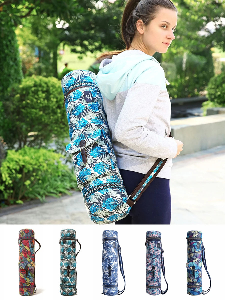 Printed Canvas Fitness Bag Yoga Bag Sports Shoulder Bag One Shoulder Backpack Large Capacity Bag Yoga Mat Special Bag