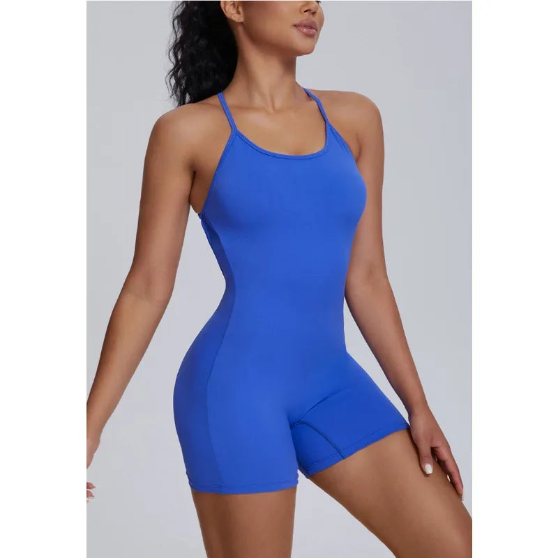 Seamless Yoga Jumpsuits Sports Fitness Hip-Lifting Cross Strap Beauty Back One-piece Gym Workout Shorts Tracksuits for Women