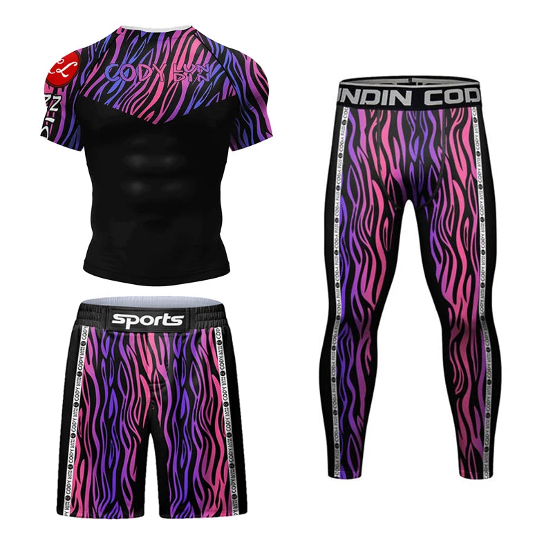 MMA Rashguard  Jiu Jitsu T-shirt Set Muay Thai Shorts +Pants Sportsuits Men Tracksuit Boxing Jersey Mujer Compression Clothing