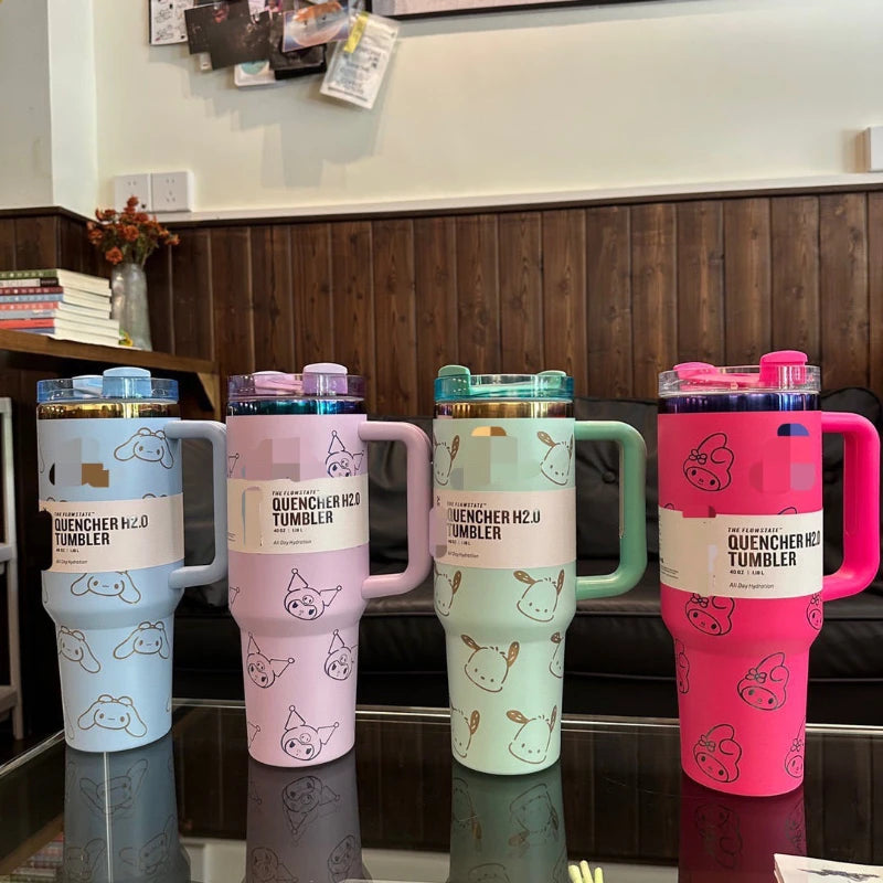 Sanrio Kuromi Cinnamoroll Thermos Cup Cute Pochacco My Melody 40oz Big Mac Mup 304 Stainless Steel Large Capacity Car Straw Cup