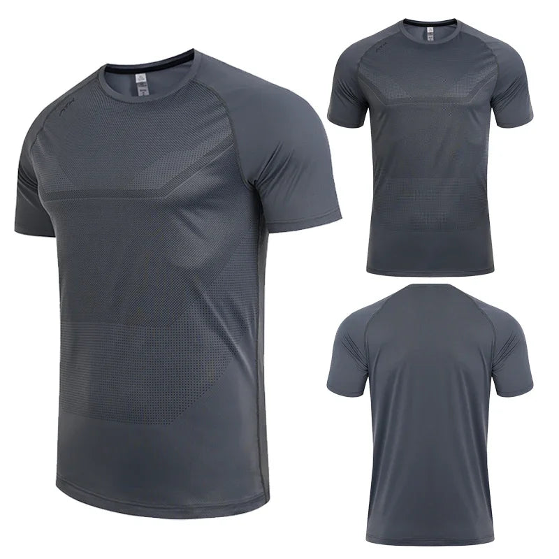 Men Dry Fit Sport Short Sleeve T-shirt Running Compression Sweatshirt Tight Sportswear Gym Fitness Elastic Shirts Top Rash Guard