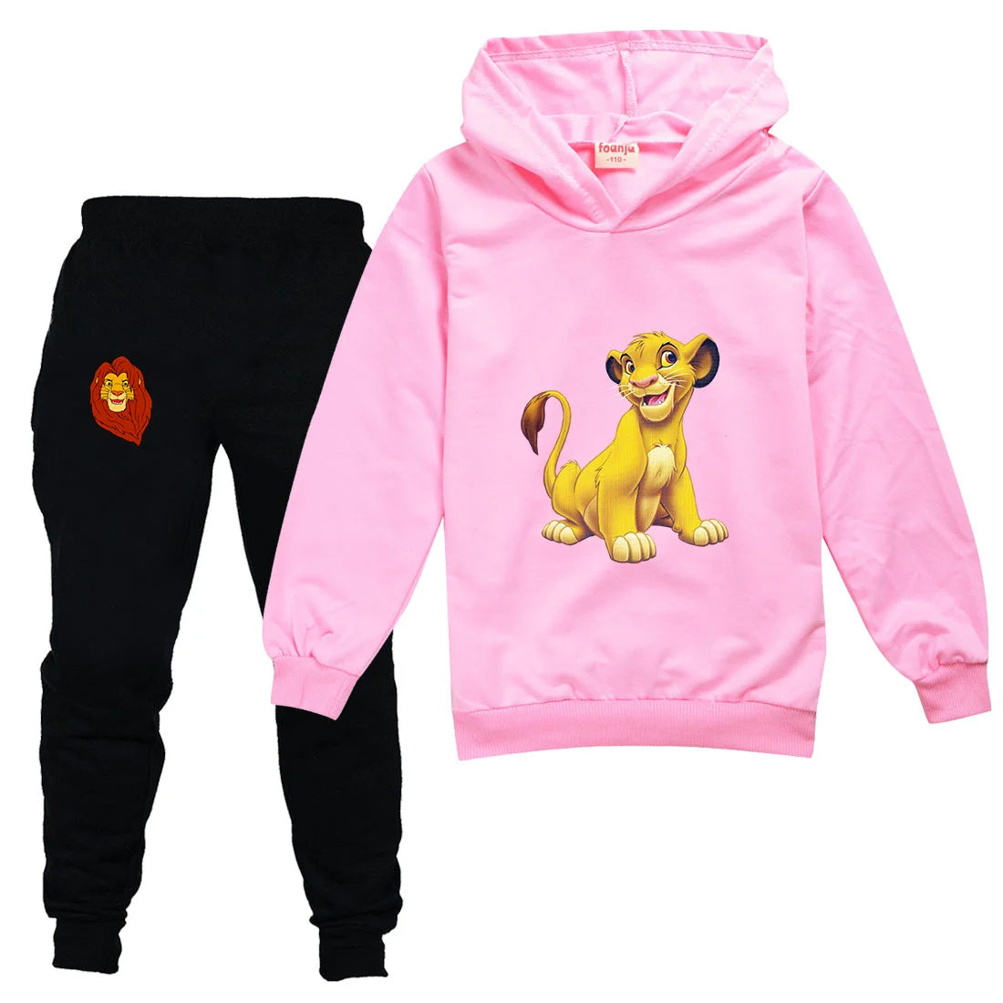 The Lion King Simba Boys Girls Casual Thin Hoodies Black Pants Children Outerwear Clothing Sets Kids Sportswear Suits