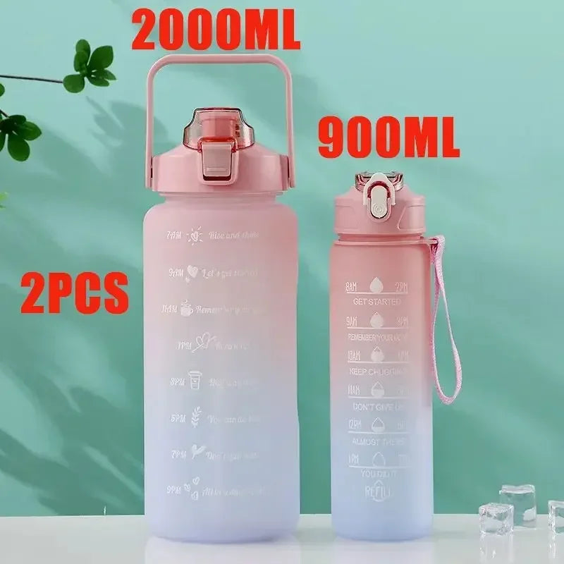 3Pcs Gradient Plastic Cup Set Large Capacity Sports Water Bottle Outdoor Travel Gym Fitness Jugs Student Portable Cup WIth Straw