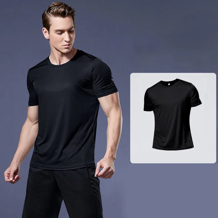 (M-4XL)Loose Fit Quick Dry Sport Shirt Men Round Neck Short Sleeve Workout Shirt Running Basketball Exercise Traing Fitness Tops