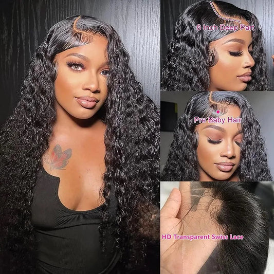 Deep Wave Frontal Wig 13x4 3x6 HD 30 34 Inch Curly Lace Front Human Hair Wigs For Women Brazilian Water Wave Lace Front Wig