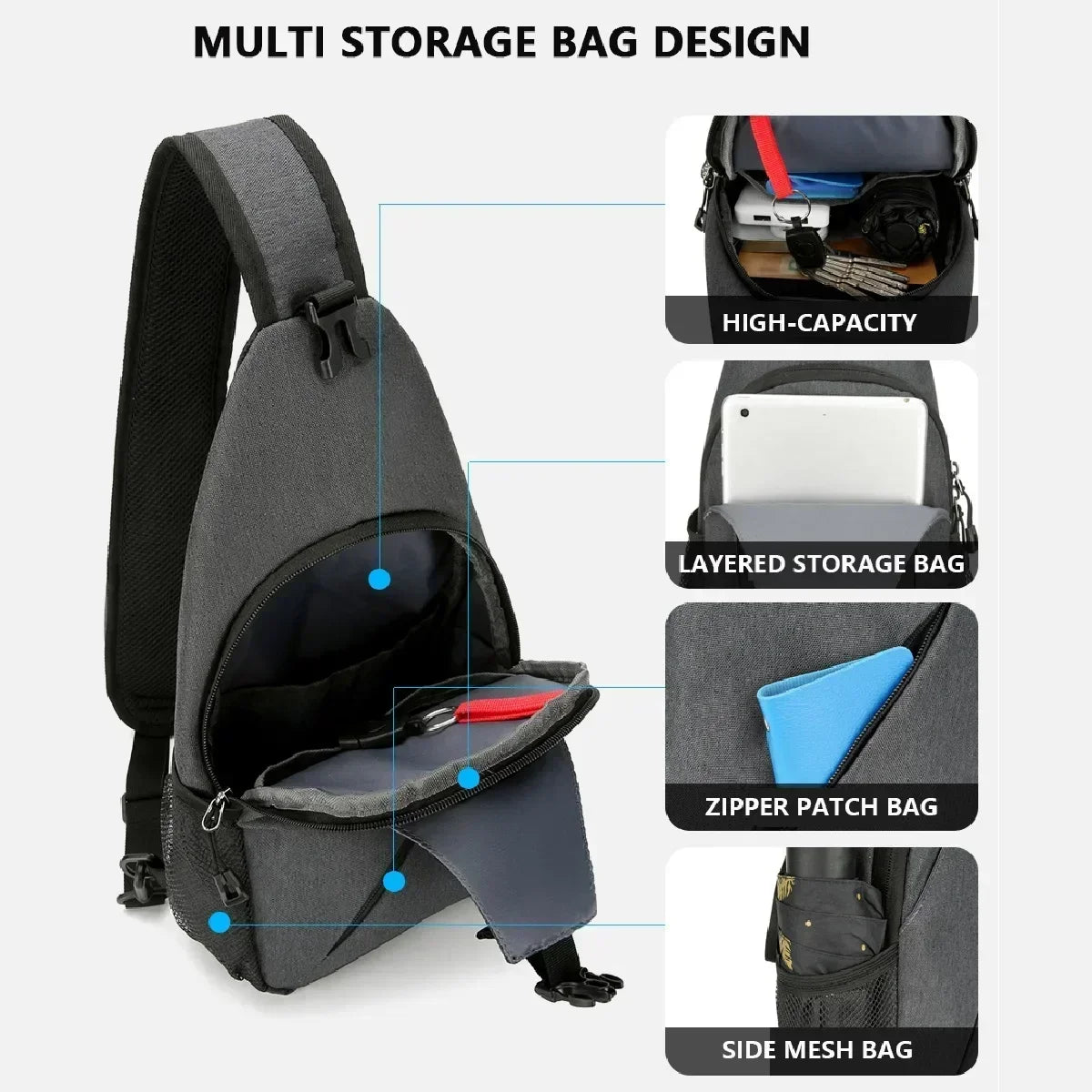 Fashionable sports and leisure chest bag, waterproof nylon material, storage phone bag, multifunctional and multi layered